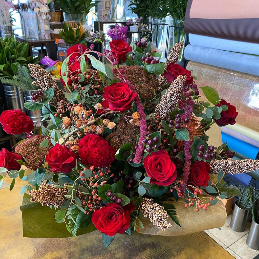 赤バラと秋のイメージ